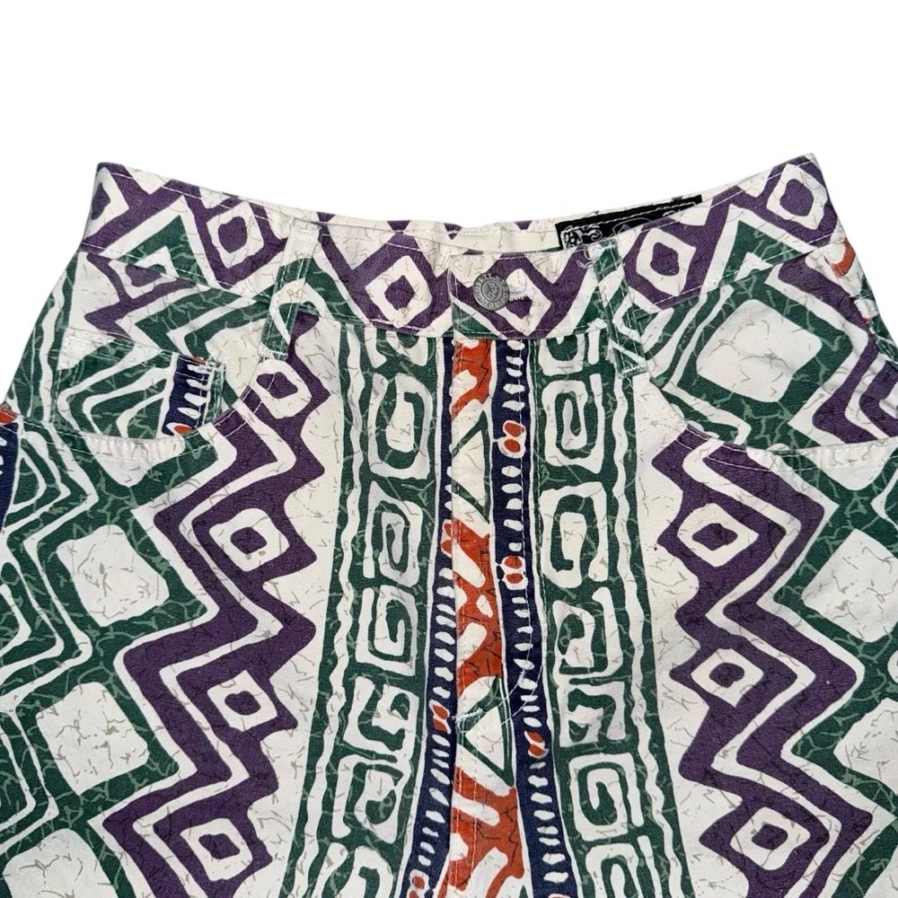 VTG 80s 90s NOT GUILTY High Rise Shorts Sz 5/6 USA Made Bold Aztec Tribal Print